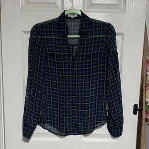 Express Navy and Green Plaid Shirt